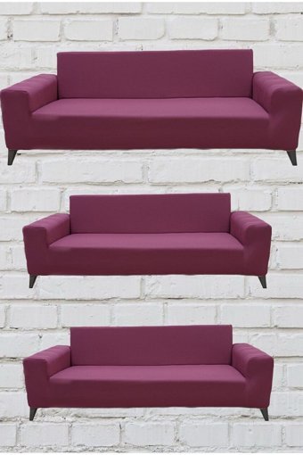 Şahane Ev Mikro Polyester Likralı Jakarlı Süngersiz Düz Giydirmeli Lastikli Gül Kurusu Üçlü Koltuk Örtüsü 55x13 cm
