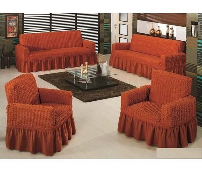 Altın Kelebek Polyester Bürümcük Fırfırlı Süngersiz Giydirmeli Lastikli Kiremit Dörtlü Koltuk Örtüsü 180x230 cm