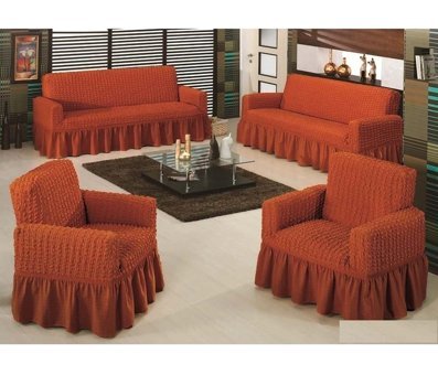Altın Kelebek Polyester Bürümcük Fırfırlı Süngersiz Giydirmeli Lastikli Kiremit Dörtlü Koltuk Örtüsü 180x230 cm