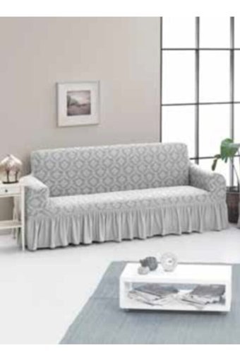 Arlısa Polyester Fırfırlı Süngersiz Giydirmeli Lastikli Gri Tekli Koltuk Örtüsü 84x203 cm