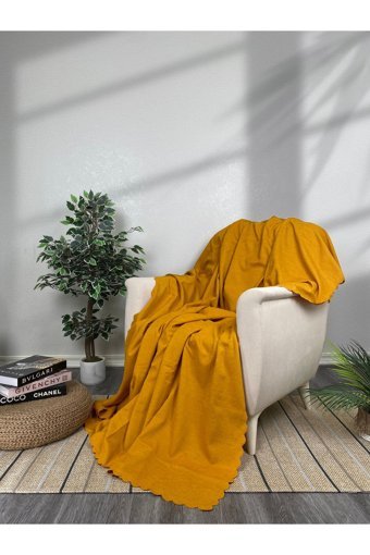 Evimebu Şönil Polar Jakarlı Süngersiz Düz Sarı Tekli Koltuk Örtüsü 170x210 cm