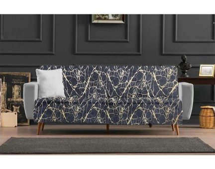 Küçüksoy Kadife Varaklı Süngerli Geometrik Desenli Siyah Tekli Koltuk Örtüsü 170x210 cm