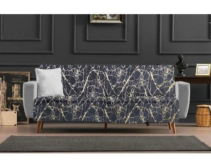 Küçüksoy Kadife Varaklı Süngerli Geometrik Desenli Siyah Tekli Koltuk Örtüsü 170x210 cm