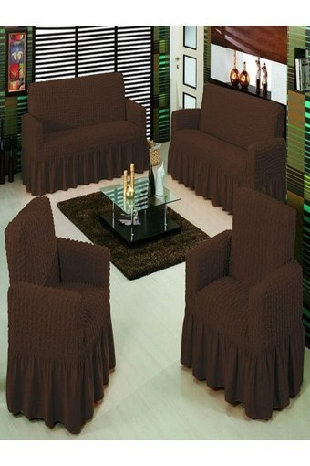 Elgeyar Pamuklu - Polyester Bürümcük Jakarlı Süngersiz Armürlü Giydirmeli Kahverengi Sekizli Koltuk Örtüsü 183x230 cm