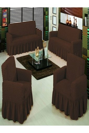 Elgeyar Pamuklu - Polyester Bürümcük Jakarlı Süngersiz Armürlü Giydirmeli Kahverengi Sekizli Koltuk Örtüsü 183x230 cm