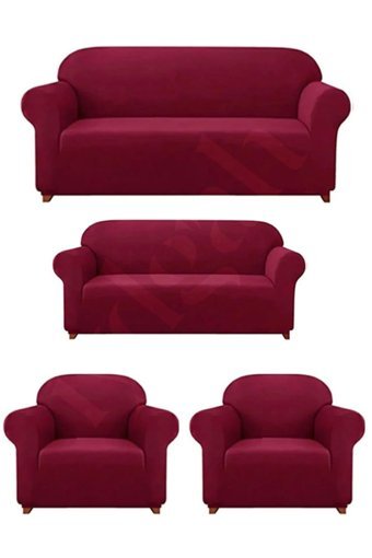 Iydgah Polyester Süngersiz Düz Giydirmeli Bordo 3-2-1-1 Koltuk Örtüsü 110x120 cm