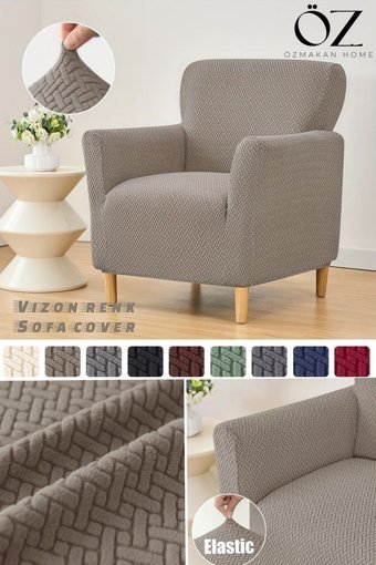 Özmakan Pamuklu - Polyester Likralı Jakarlı Süngersiz Çizgili Giydirmeli Kahverengi Tekli Koltuk Örtüsü 80x120 cm