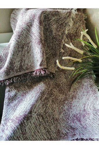 Neweste Pamuklu Saçaklı Süngersiz Çizgili Haki Tekli Koltuk Örtüsü 160x220 cm