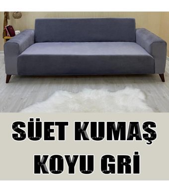 Kılıfsan Pamuklu - Polyester Süngersiz Düz Giydirmeli Gri Üçlü Koltuk Örtüsü 140 cm