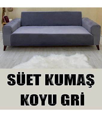 Kılıfsan Pamuklu - Polyester Süngersiz Düz Giydirmeli Gri Üçlü Koltuk Örtüsü 140 cm