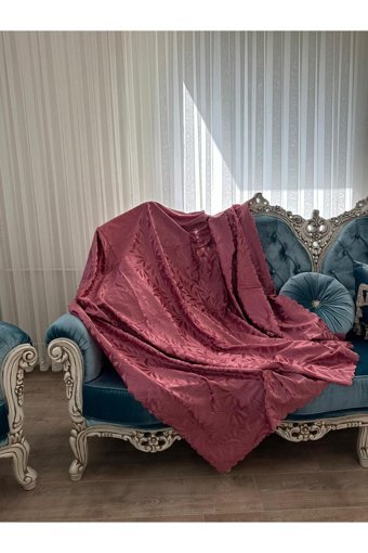 Muteks Tay Tüyü Süngersiz Çiçek Desenli Pembe Tekli Koltuk Örtüsü 175x210 cm