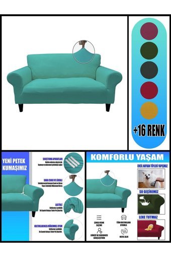 Kılıfsan Polyester Süngersiz Petek Desenli Su Geçirmez Yeşil Tekli Koltuk Örtüsü 140 cm