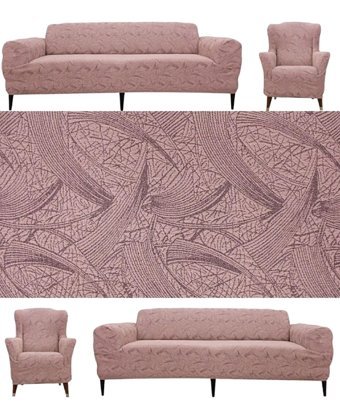 Seltenet Pamuklu - Polyester Likralı Jakarlı Süngersiz Çiçek Desenli Giydirmeli Su Geçirmez Pembe Tekli Koltuk Örtüsü 230x180 cm