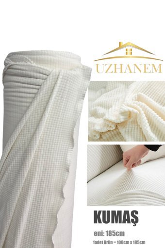 Uzhanem Pamuklu - Polyester Bürümcük-Likralı Jakarlı Süngerli Geometrik Desenli Giydirmeli Bej Tekli Koltuk Örtüsü 100x180 cm