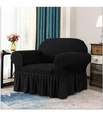 Uy Style Tekstil Polyester Bürümcük-Likralı Drapeli Süngerli Düz Giydirmeli Siyah Tekli Koltuk Örtüsü 70x115 cm