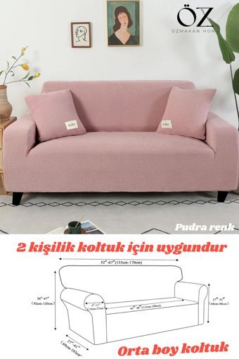Özmakan Polyester Likralı Jakarlı Süngersiz Petek Desenli Giydirmeli Pembe Tekli Koltuk Örtüsü 130x170 cm