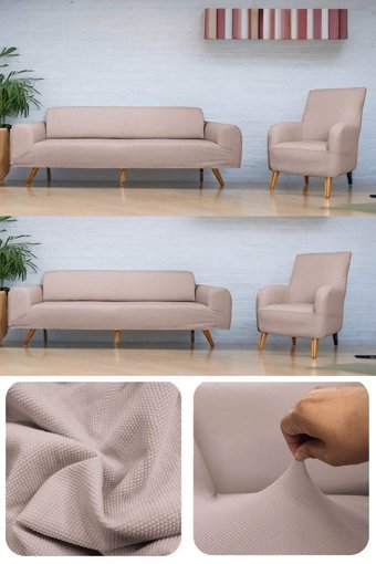 Riseler Home Polyester Likralı Jakarlı Süngersiz Petek Desenli Giydirmeli Kahverengi Üçlü Koltuk Örtüsü 180x240 cm