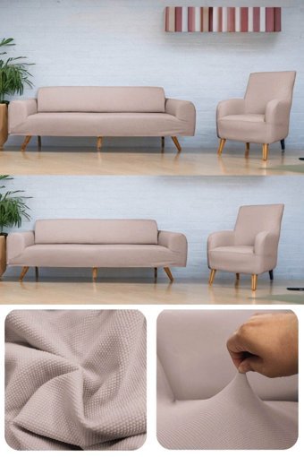 Riseler Home Polyester Likralı Jakarlı Süngersiz Petek Desenli Giydirmeli Kahverengi Üçlü Koltuk Örtüsü 180x240 cm