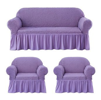 Eldost Ticaret Pamuklu - Polyester Bürümcük Jakarlı Süngersiz Armürlü Giydirmeli Mor Beşli Koltuk Örtüsü 180x230 cm