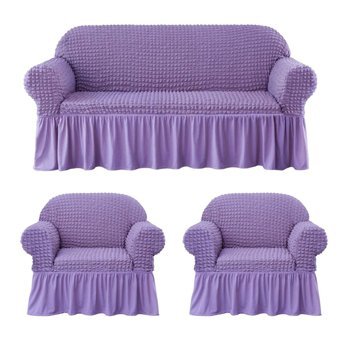 Eldost Ticaret Pamuklu - Polyester Bürümcük Jakarlı Süngersiz Armürlü Giydirmeli Mor Beşli Koltuk Örtüsü 180x230 cm