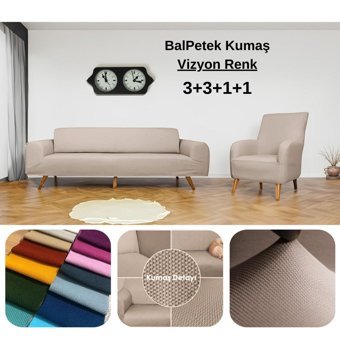 Etles Home Pamuklu - Polyester Likralı Jakarlı Süngersiz Armürlü Giydirmeli Kahverengi Sekizli Koltuk Örtüsü 80x125 cm