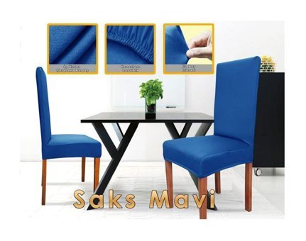 Abeltrade Polyester Likralı Süngersiz Düz Giydirmeli Lastikli Mavi Tekli Koltuk Örtüsü 35x100 cm