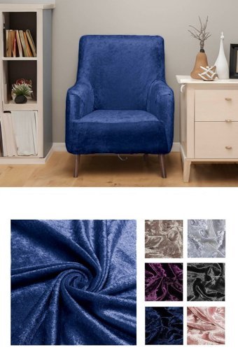 Riseler Home Kadife Likralı Jakarlı Süngersiz Çizgili Giydirmeli Mavi Üçlü Koltuk Örtüsü 120x80 cm