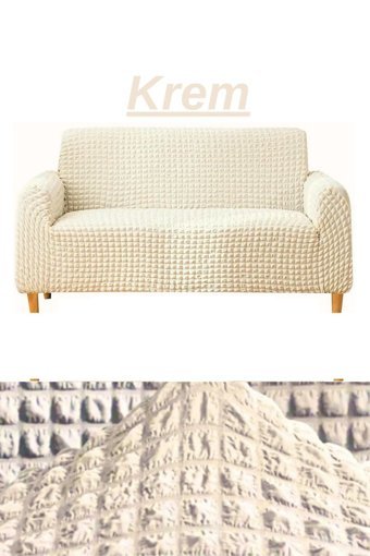 Ensari Karaoğlu Pamuklu - Polyester Bürümcük Jakarlı Süngersiz Armürlü Giydirmeli Bej Üçlü Koltuk Örtüsü 180x230 cm
