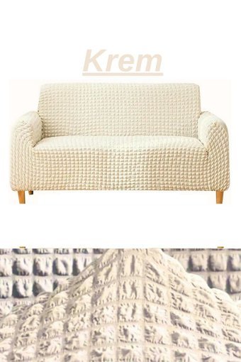 Ensari Karaoğlu Pamuklu - Polyester Bürümcük Jakarlı Süngersiz Armürlü Giydirmeli Bej Üçlü Koltuk Örtüsü 180x230 cm