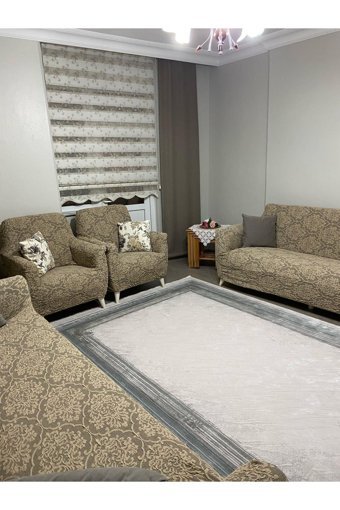 Özmakan Pamuklu - Polyester Likralı Jakarlı Süngersiz Çiçek Desenli Giydirmeli Kahverengi Dörtlü Koltuk Örtüsü 180x230 cm