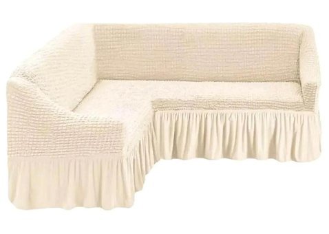 Uytm Polyester Bürümcük-Likralı Drapeli Süngerli Çizgili Giydirmeli Bej Tekli Koltuk Örtüsü 180x350 cm