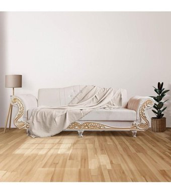 Faiend Pamuklu Püsküllü Süngersiz Çiçek Desenli Krem Üçlü Koltuk Örtüsü 175x210 cm