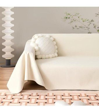 Pamukidea Pamuklu Likralı Pofuduk Süngersiz Düz Bej Üçlü Koltuk Örtüsü 180x300 cm