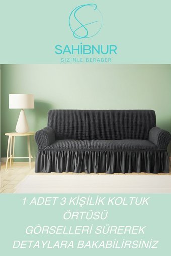 Sahibnur Pamuklu - Polyester Bürümcük Jakarlı Süngersiz Petek Desenli Giydirmeli Gri Tekli Koltuk Örtüsü 180x230 cm