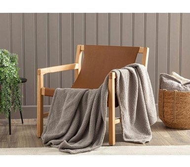 English Home Mela Polyester Kanvas Saçaklı Süngersiz Armürlü Gri Tekli Koltuk Örtüsü 120x180 cm