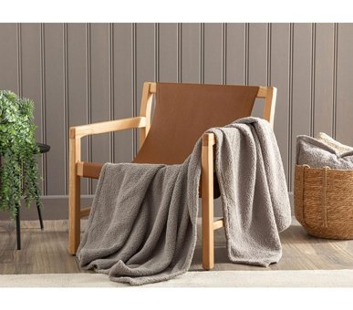 English Home Mela Polyester Kanvas Saçaklı Süngersiz Armürlü Gri Tekli Koltuk Örtüsü 120x180 cm