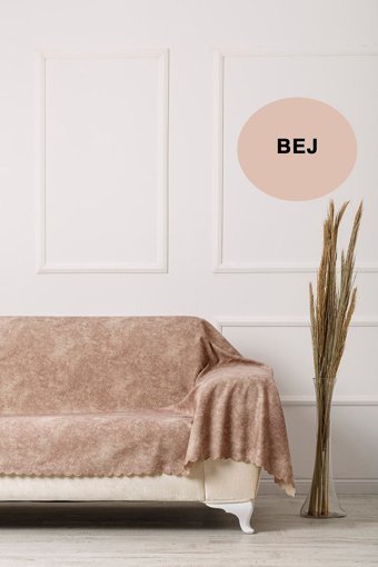Velerde Home Pamuklu - Polyester Polar Süngersiz Geometrik Desenli Bej Tekli Koltuk Örtüsü 180x300 cm