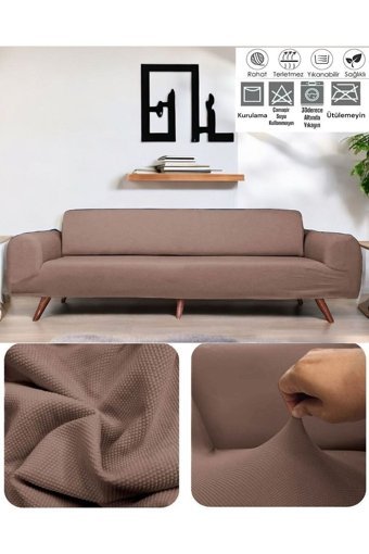 Seltenet Polyester Likralı Jakarlı Süngersiz Petek Desenli Giydirmeli Su Geçirmez Kahverengi Tekli Koltuk Örtüsü 180x230 cm