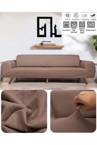 Seltenet Polyester Likralı Jakarlı Süngersiz Petek Desenli Giydirmeli Su Geçirmez Kahverengi Tekli Koltuk Örtüsü 180x230 cm