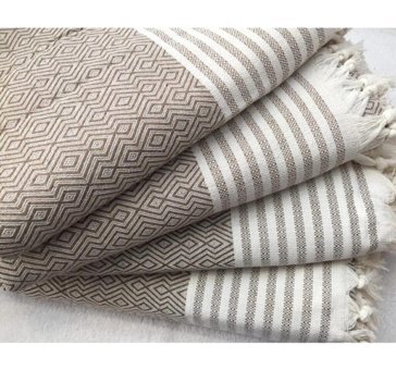 Coperta Pamuklu Kanvas Püsküllü Süngersiz Armürlü Kahverengi Tekli Koltuk Örtüsü 160x300 cm