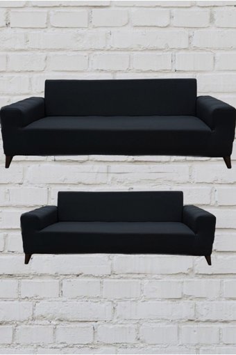 Şahane Ev Mikro Polyester Likralı Jakarlı Süngersiz Düz Giydirmeli Lastikli Antrasit Üçlü Koltuk Örtüsü 55x69 cm