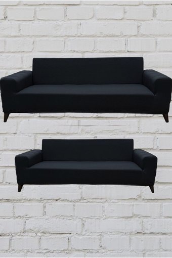 Şahane Ev Mikro Polyester Likralı Jakarlı Süngersiz Düz Giydirmeli Lastikli Antrasit Üçlü Koltuk Örtüsü 55x69 cm