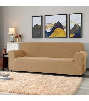 Tuchmall Pamuklu - Polyester Bürümcük-Likralı Süngerli Geometrik Desenli Giydirmeli Kahverengi Tekli Koltuk Örtüsü 180x230 cm