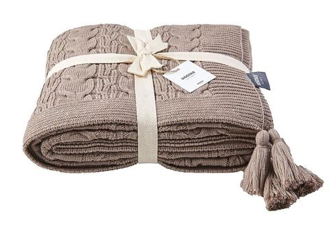 Doğtaş Home Akrilik Örgü Püsküllü Süngersiz Armürlü Kahverengi Tekli Koltuk Örtüsü 130x170 cm
