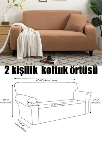 Uzhanem Pamuklu - Polyester Likralı Süngerli Petek Desenli Giydirmeli Kahverengi Tekli Koltuk Örtüsü 160x180 cm