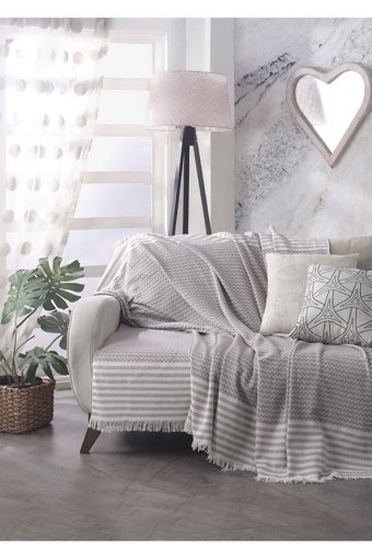 Lux Touch Olimpos Pamuklu Püsküllü Süngersiz Geometrik Desenli Gül Kurusu Tekli Koltuk Örtüsü 180x200 cm