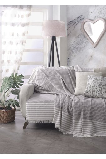 Lux Touch Olimpos Pamuklu Püsküllü Süngersiz Geometrik Desenli Gül Kurusu Tekli Koltuk Örtüsü 180x200 cm