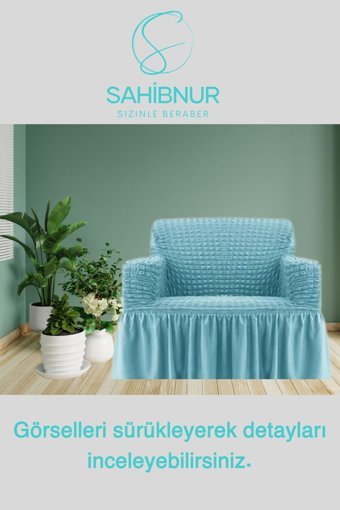 Sahibnur Pamuklu - Polyester Bürümcük Jakarlı Süngersiz Petek Desenli Giydirmeli Turkuaz Tekli Koltuk Örtüsü 70x80 cm
