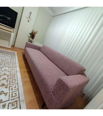 Faiend Jakarlı Süngersiz Kırçıllı Giydirmeli Pembe Üçlü Koltuk Örtüsü 180x220 cm