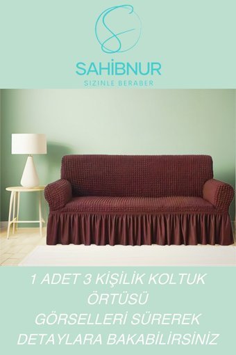 Sahibnur Pamuklu - Polyester Bürümcük Jakarlı Süngersiz Petek Desenli Giydirmeli Kahverengi Tekli Koltuk Örtüsü 180x230 cm